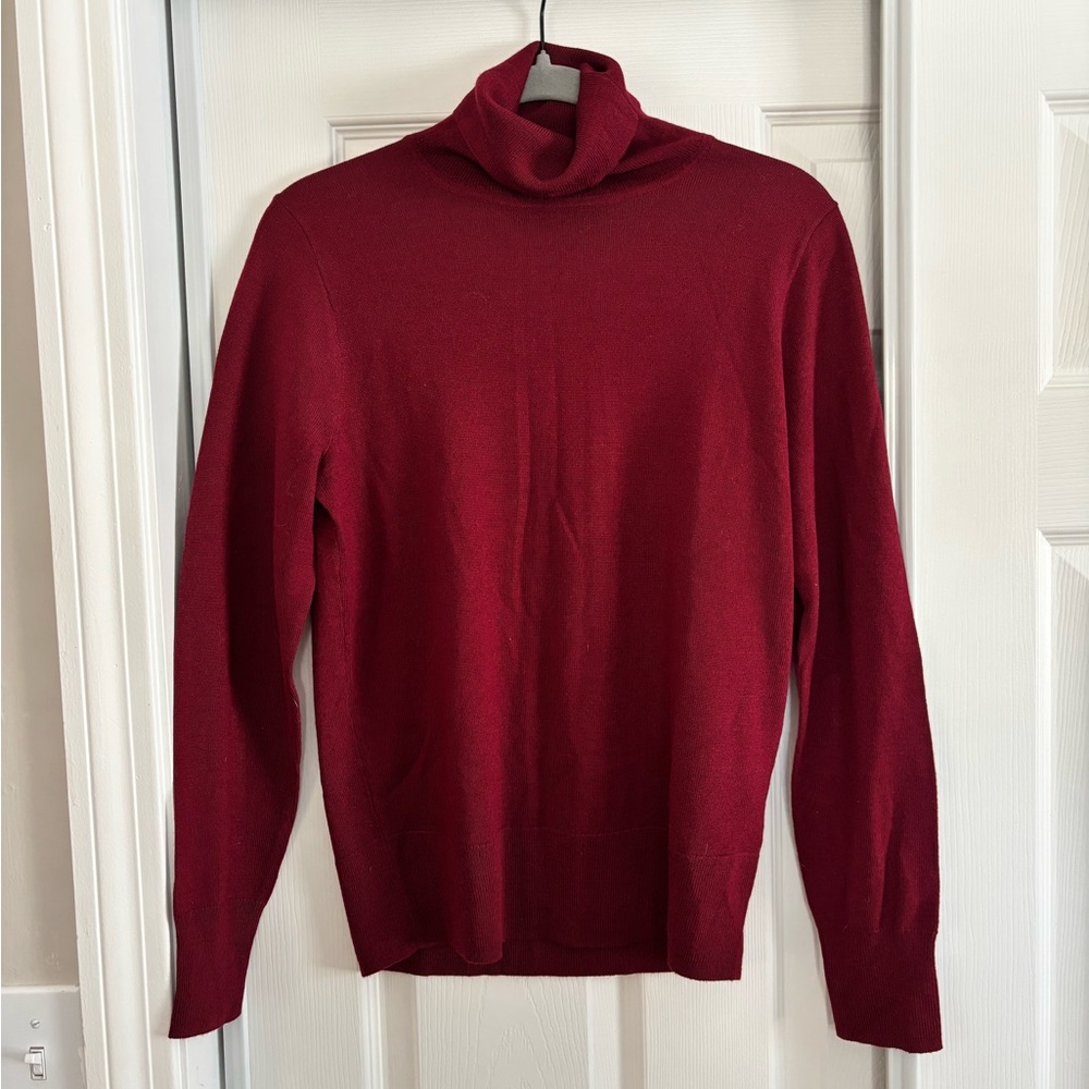 Red Merino Wool Blend Turtle Neck